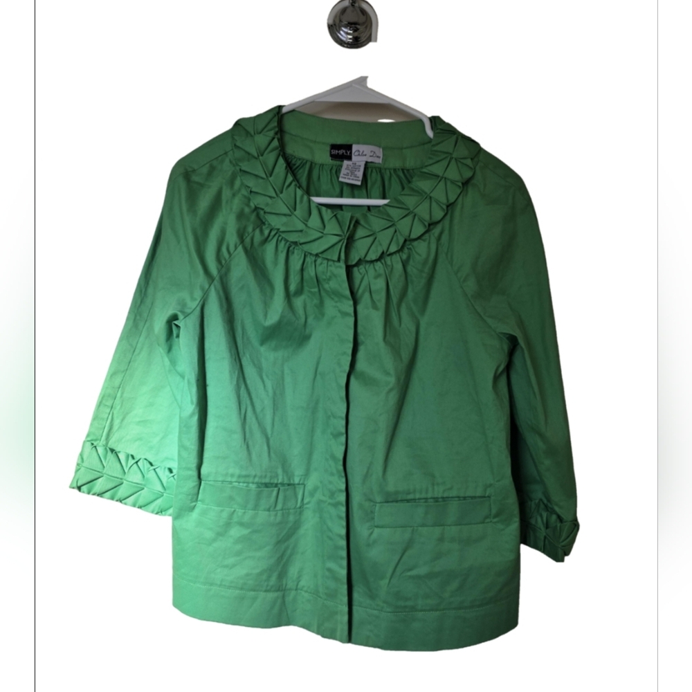 Chloe Dao Green Cropped Jacket With Origami Neckline & Cuffs Snap Close Size XS